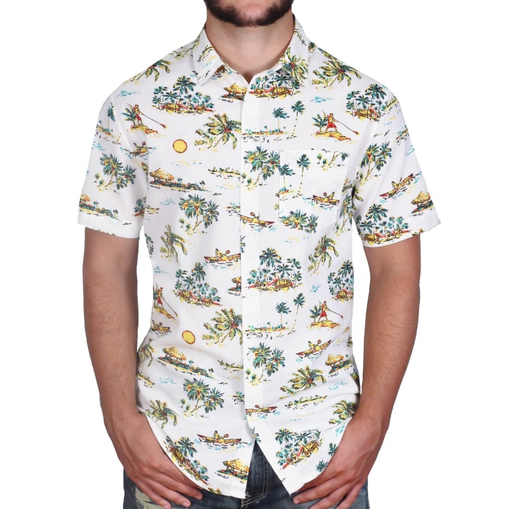 J. Crew White Tropical Print Slim Casual Shirt Size Large